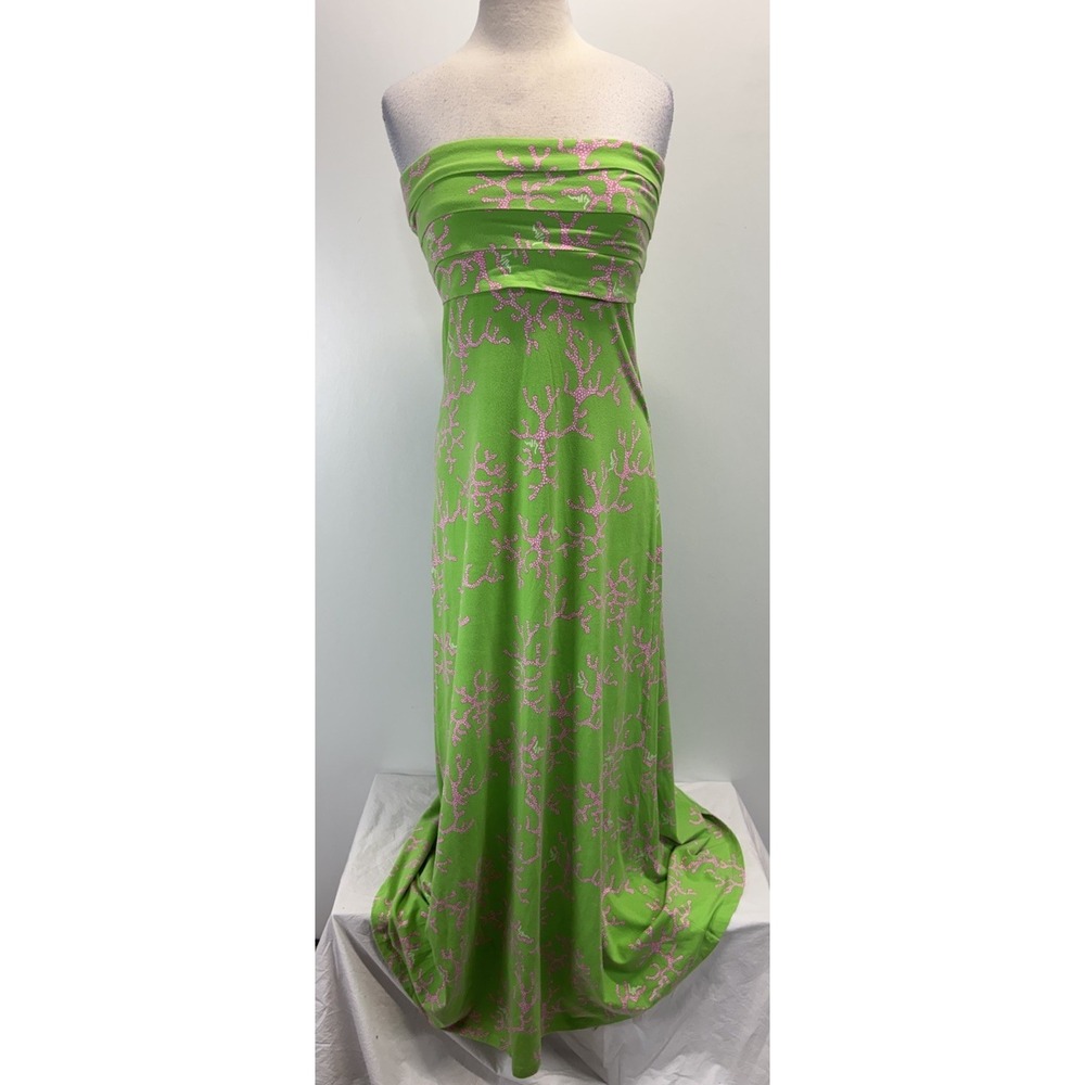 Lilly Pulitzer Petula strapless Maxi Dress In Coral Me Crazy Women's M Stretch